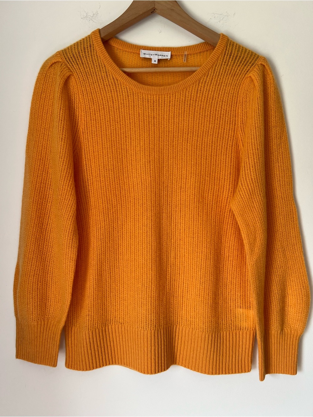 White & Warren 100% Cashmere Fine Knit Crewneck Sweater - Bright Fall Orange - Picture 3 of 12